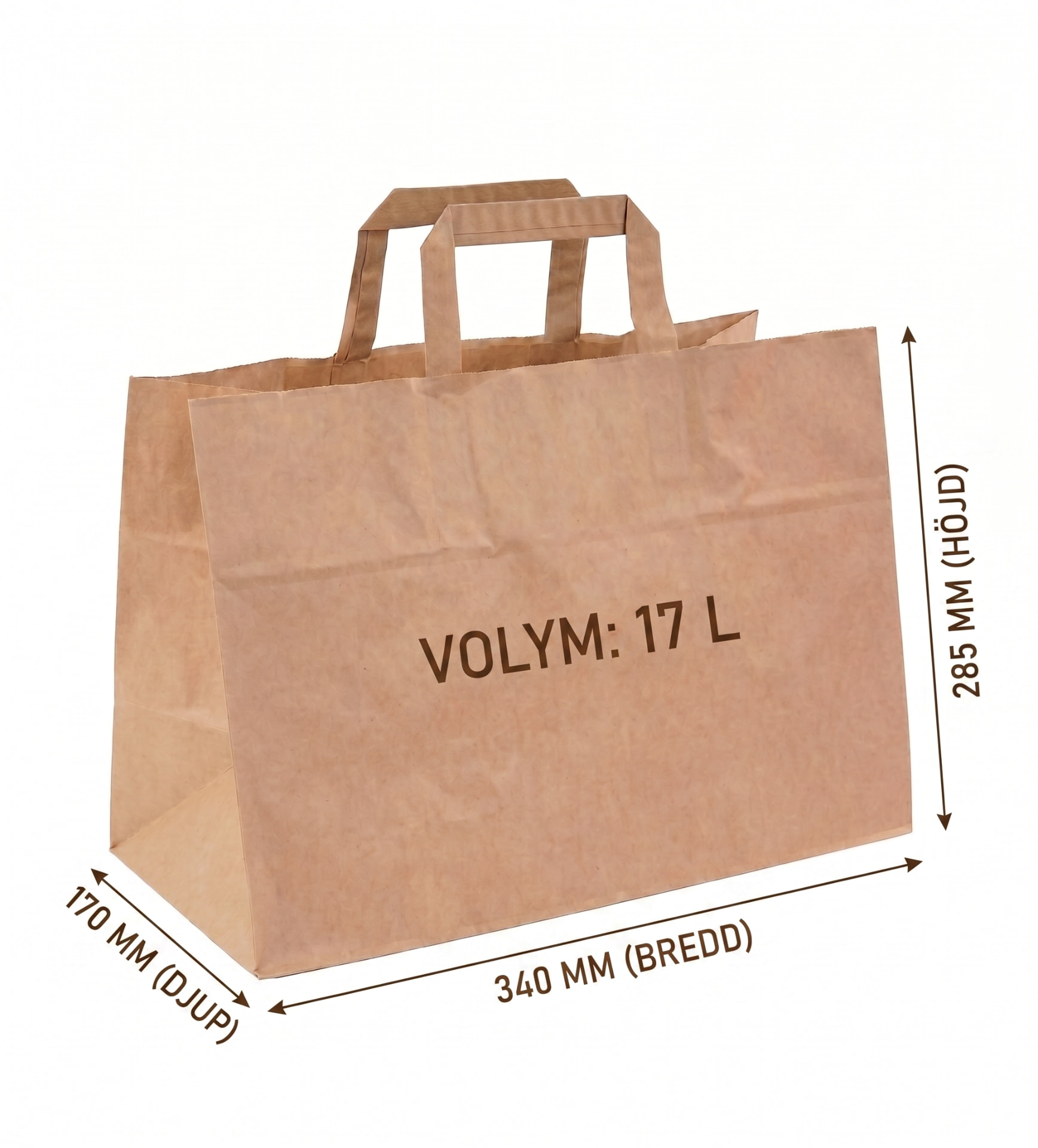 Brun papperspåse 340x170x285 mm, 17 liter