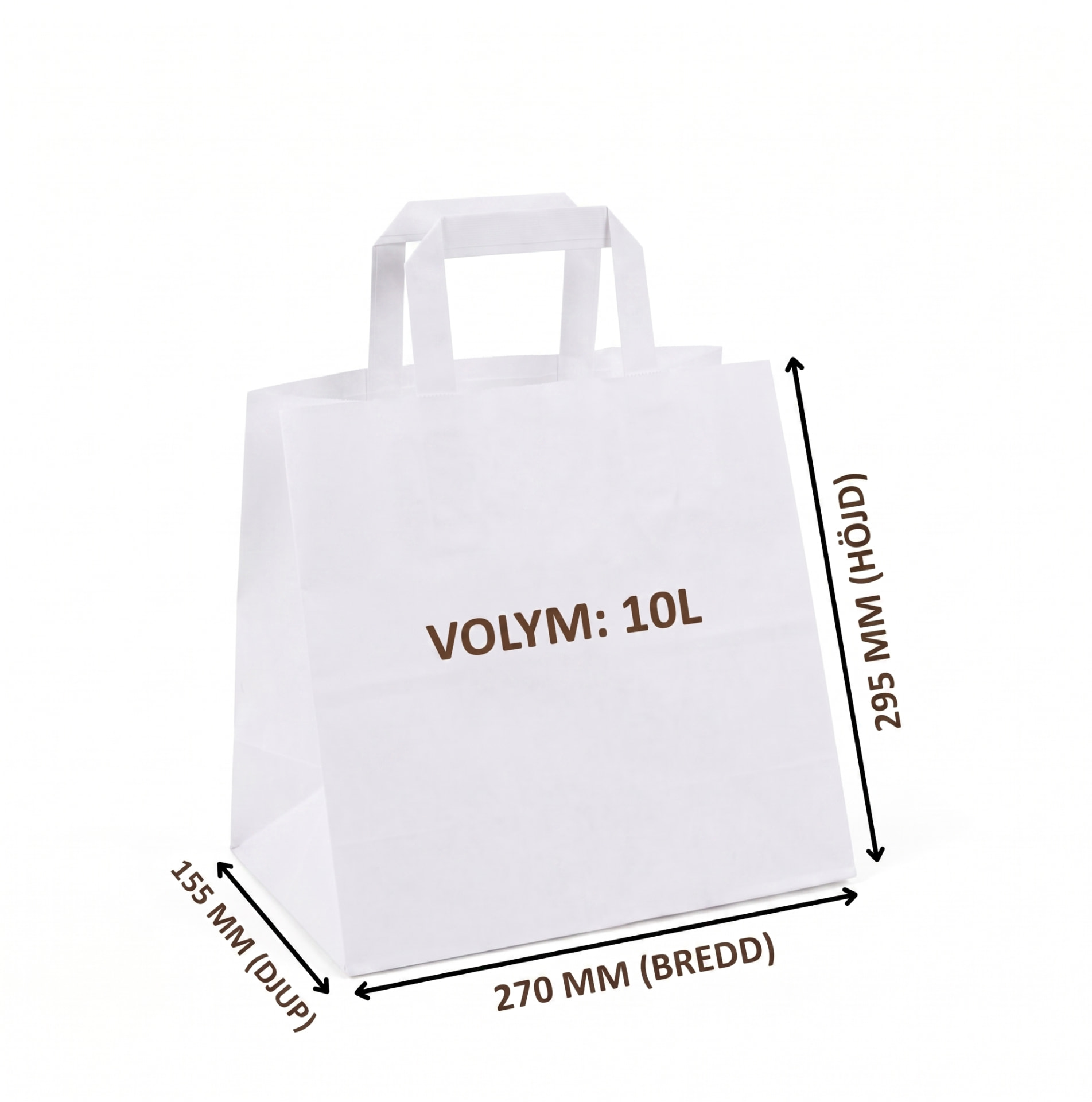 Vit papperspåse 270x155x295 mm, 10 liter