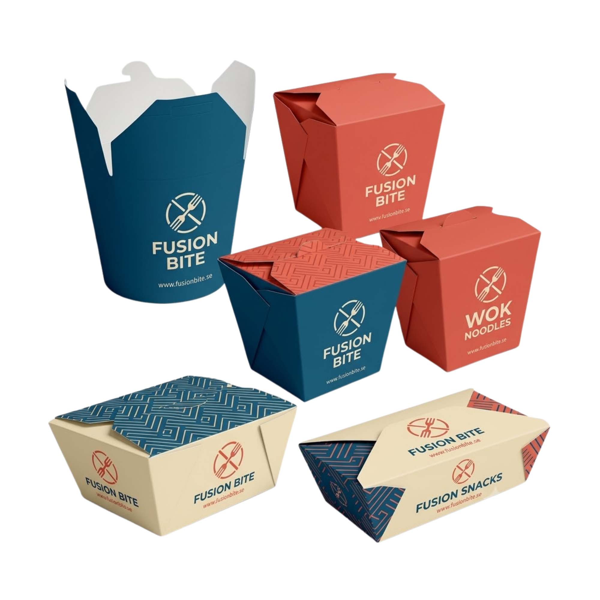 Noodle & asiatisk mat boxar med tryck