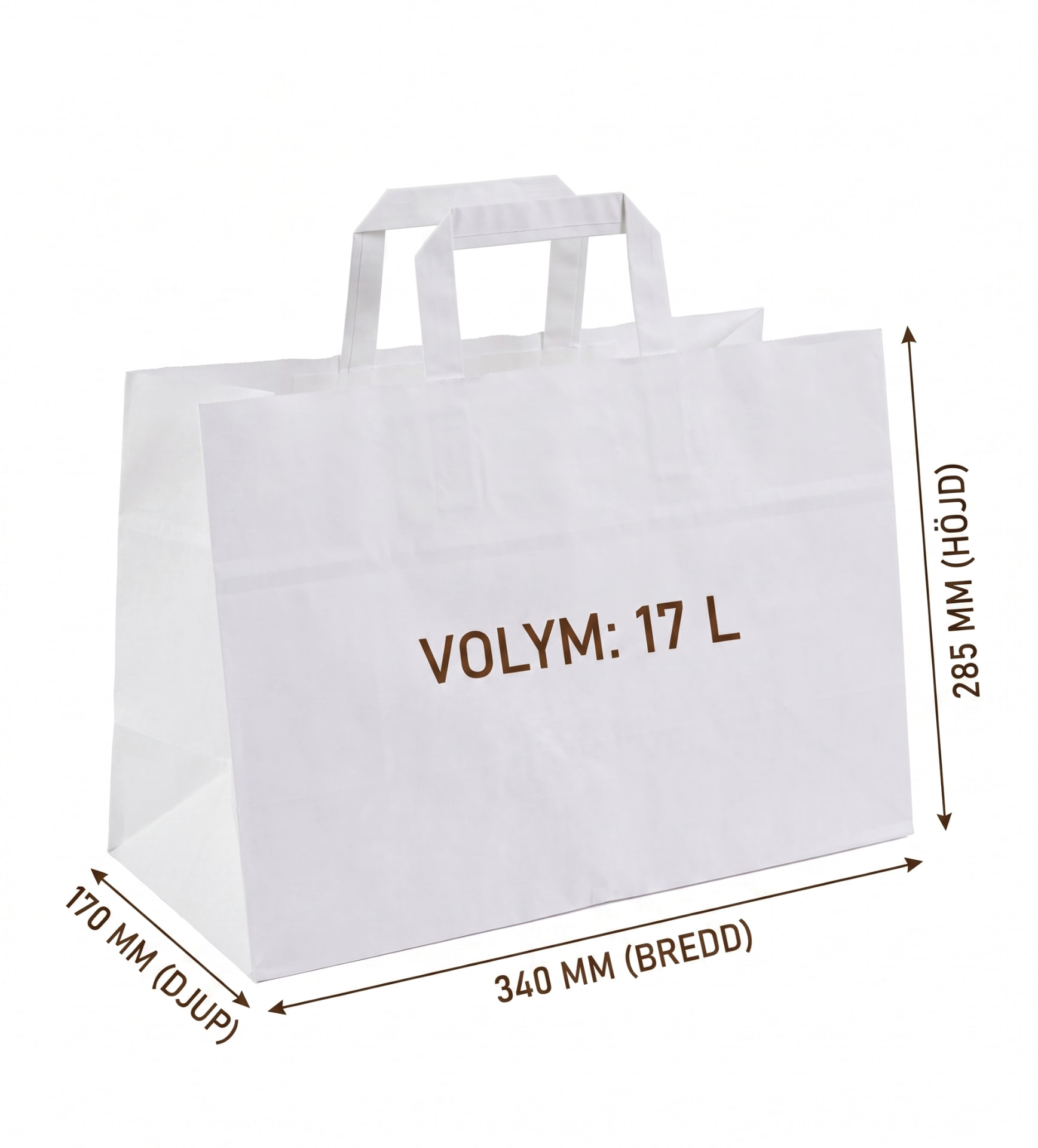 Vit papperspåse 340x170x285 mm, 17 liter